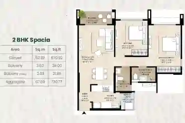2 BHK floor plan Mangalam Midas City Charholi